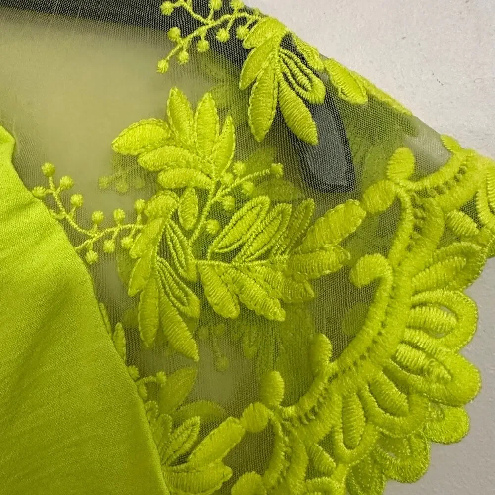 Adrianna Papell Neon Lime Lace Cold Shoulder Blouse XL - Picture 6 of 8
